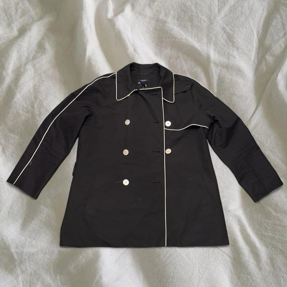 Chaps Black Trench Coat with White Trim